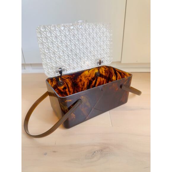 Vintage Merle Norman Crystal-and-Tortoise-Look Evening Purse. Case/ Top handle - Picture 6 of 10